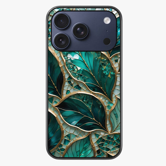 Emerald Leaf Glass Glass Case showing full back design in clean flat view with glossy glass finish.