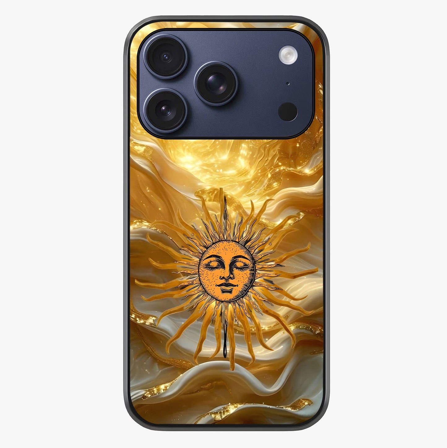 Eternal Golden Glow Glass Case showing full back design in clean flat view with glossy glass finish.