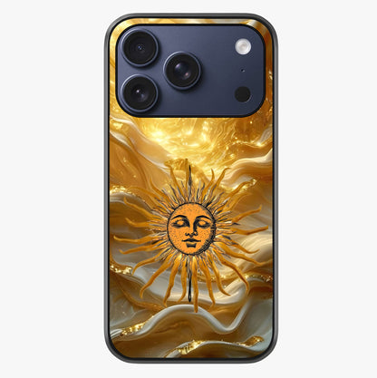 Eternal Golden Glow Glass Case showing full back design in clean flat view with glossy glass finish.