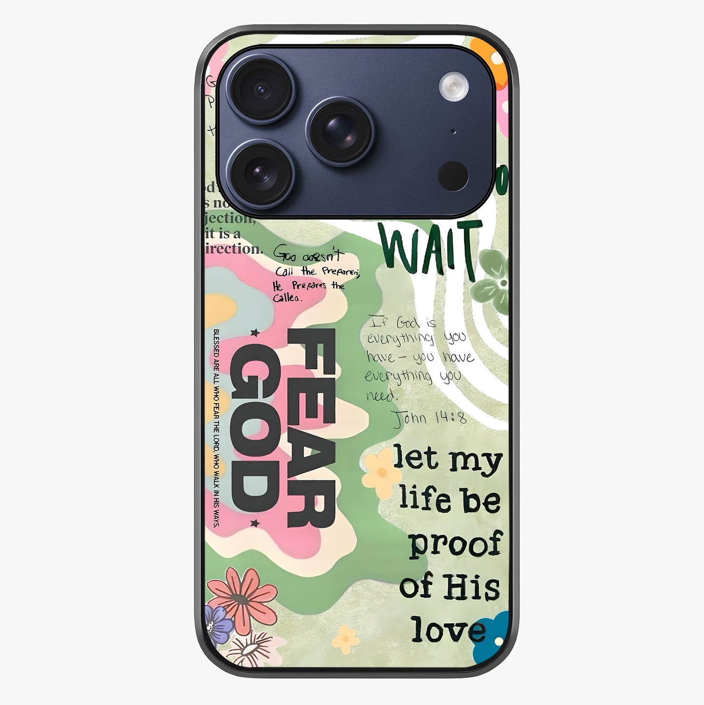 Faith Over Fear Glass Case showing full back design in clean flat view with glossy glass finish.