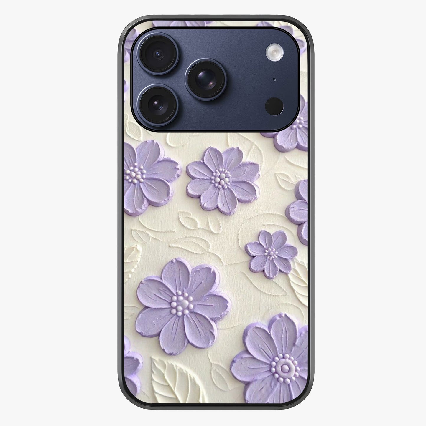 Floral Wall Art With Purple Flowers Glass Case showing full back design in clean flat view with glossy glass finish.