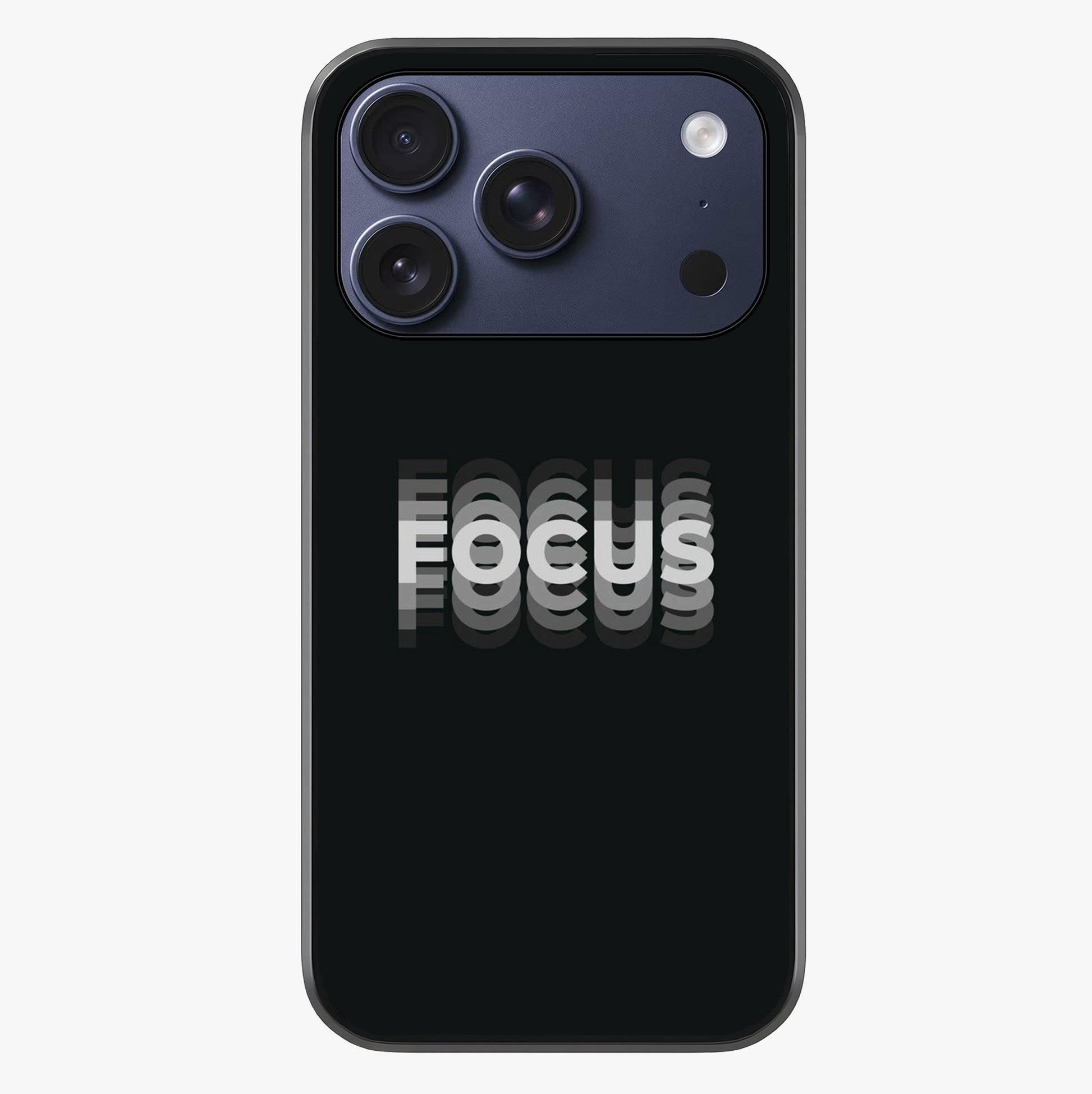 Focus Mode On Glass Case showing full back design in clean flat view with glossy glass finish.