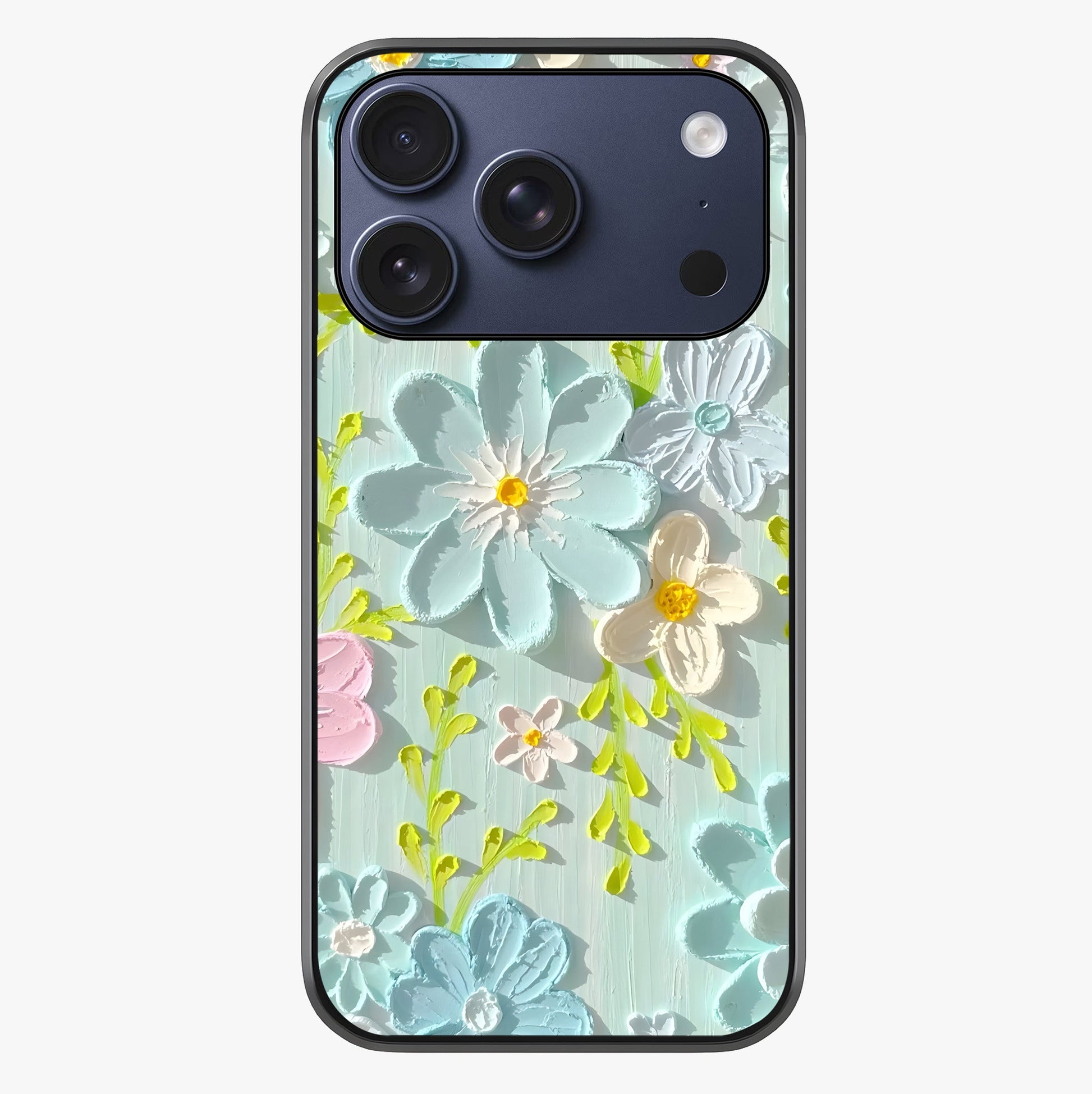 Frosted Petal Garden Glass Case showing full back design in clean flat view with glossy glass finish.