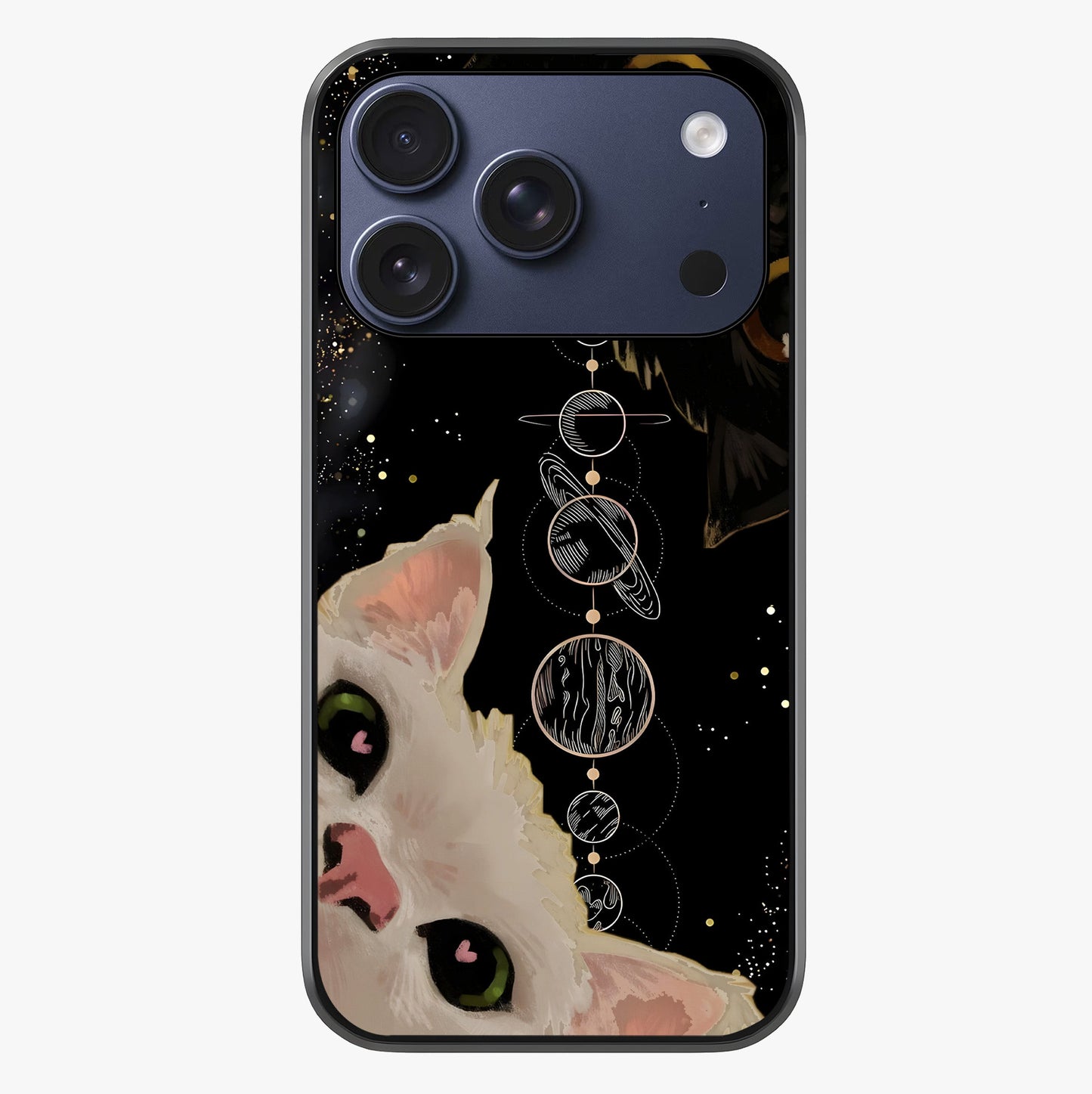 Galactic Cat Glass Case showing full back design in clean flat view with glossy glass finish.