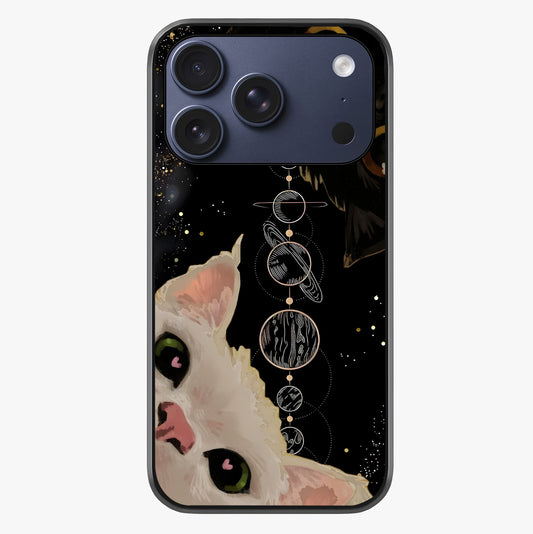 Galactic Cat Glass Case showing full back design in clean flat view with glossy glass finish.