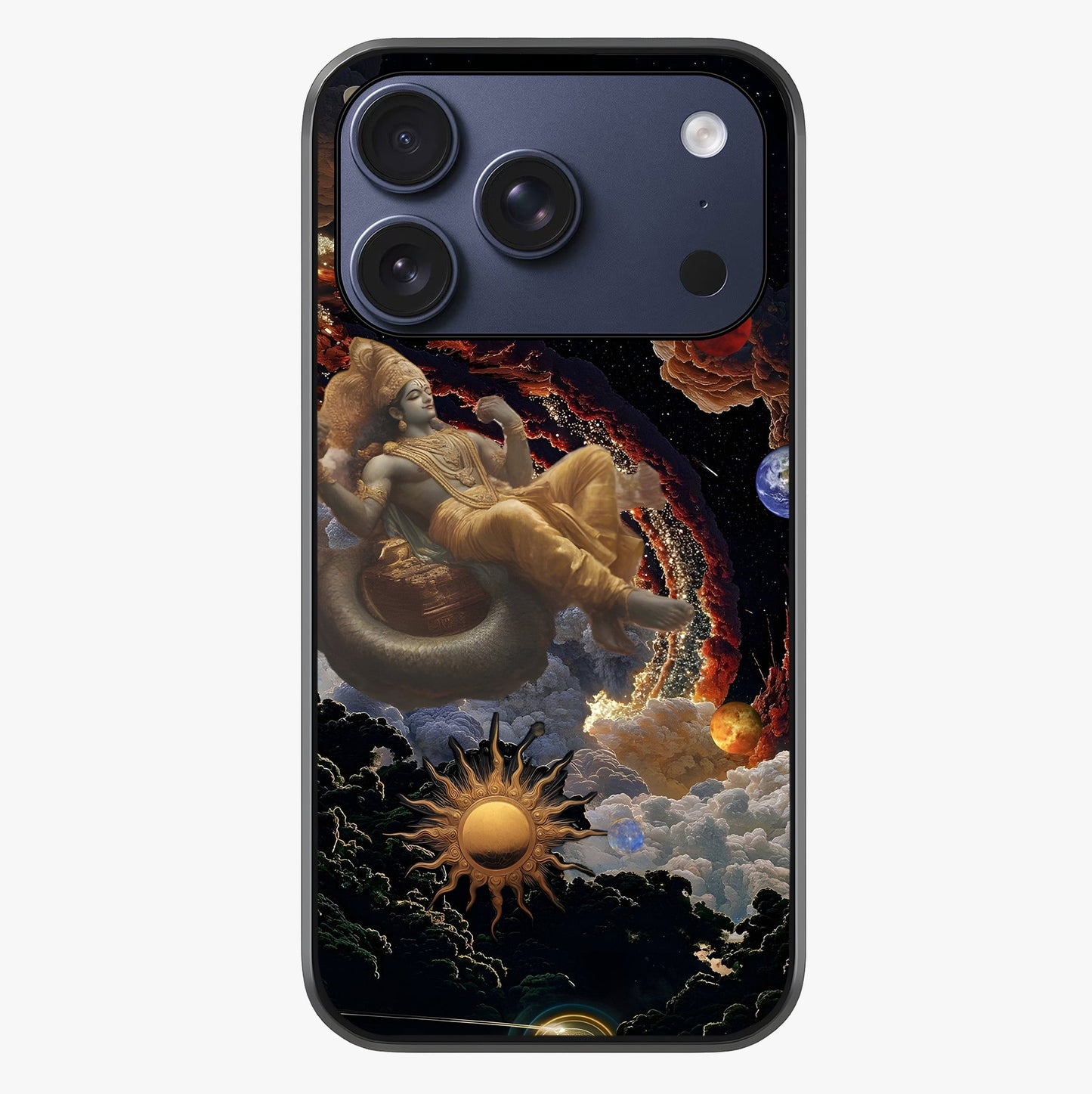 Galactic Divine God Glass Case showing full back design in clean flat view with glossy glass finish.