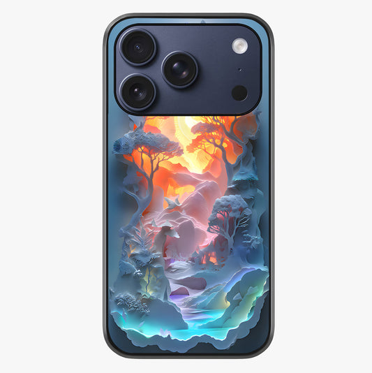 Glow Forest Portal Glass Case showing full back design in clean flat view with glossy glass finish.