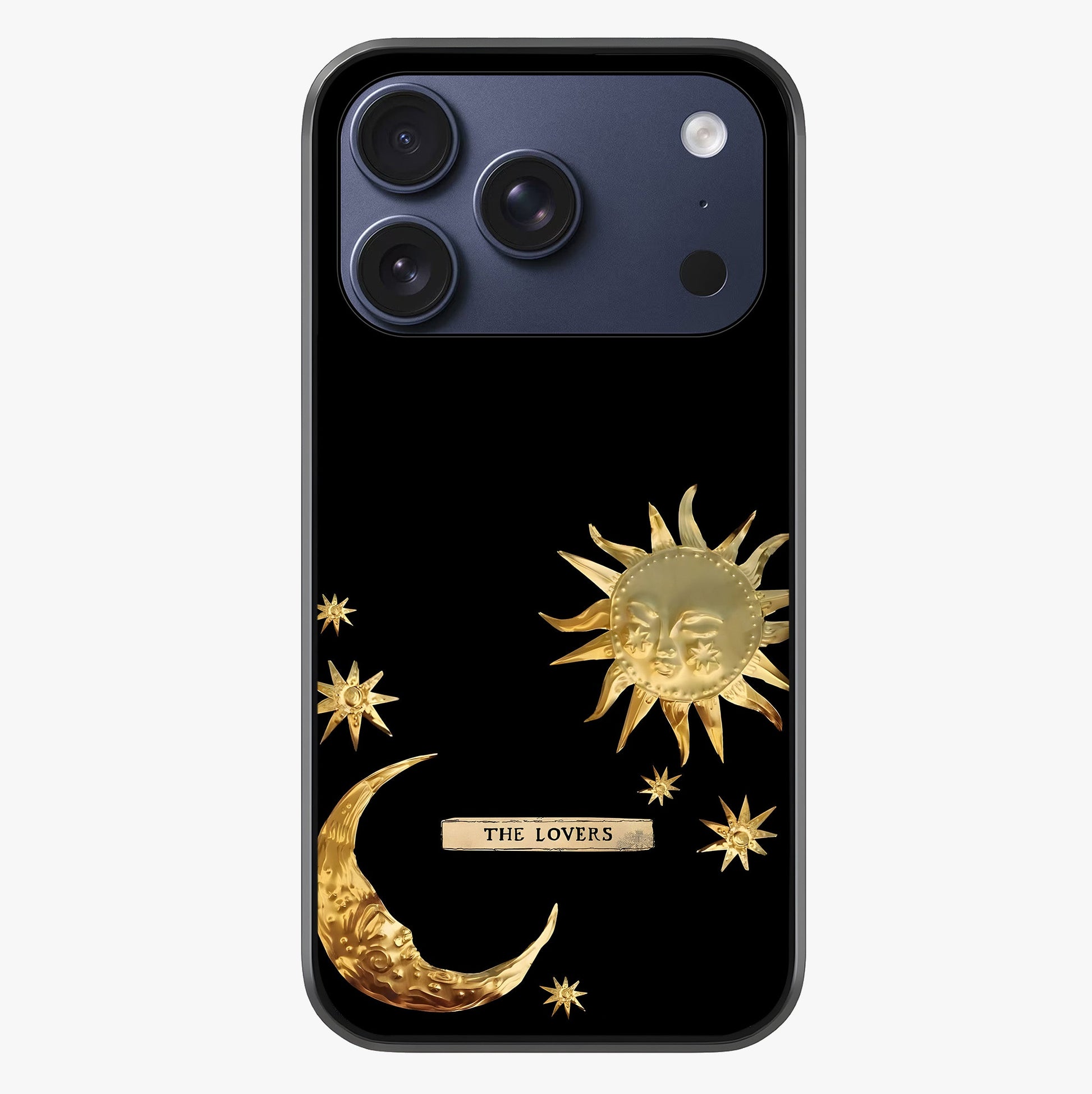 Golden Celestial Charm Glass Case showing full back design in clean flat view with glossy glass finish.