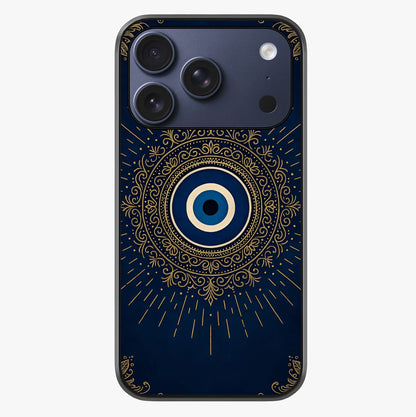 Golden Evil Eye Mandala Glass Case showing full back design in clean flat view with glossy glass finish.