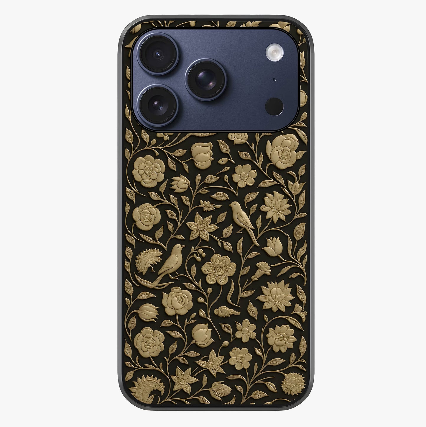 Golden Floral Majesty Glass Case showing full back design in clean flat view with glossy glass finish.