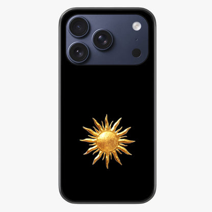 Golden Sun Minimalism Glass Case showing full back design in clean flat view with glossy glass finish.