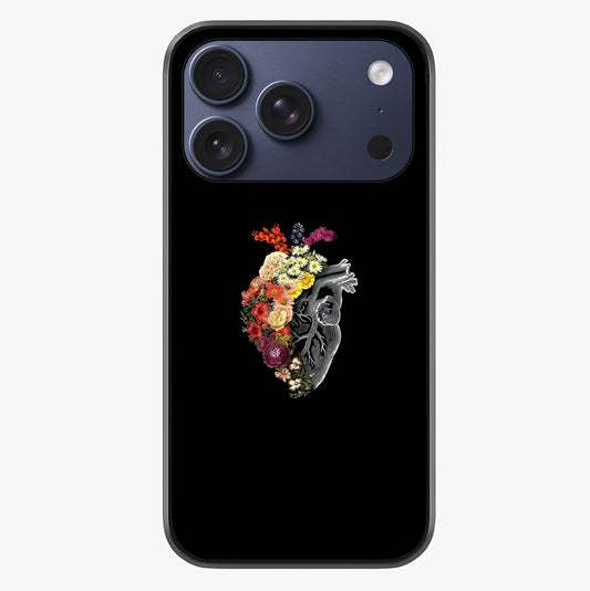 Heart With Flowers Glass Case showing full back design in clean flat view with glossy glass finish.