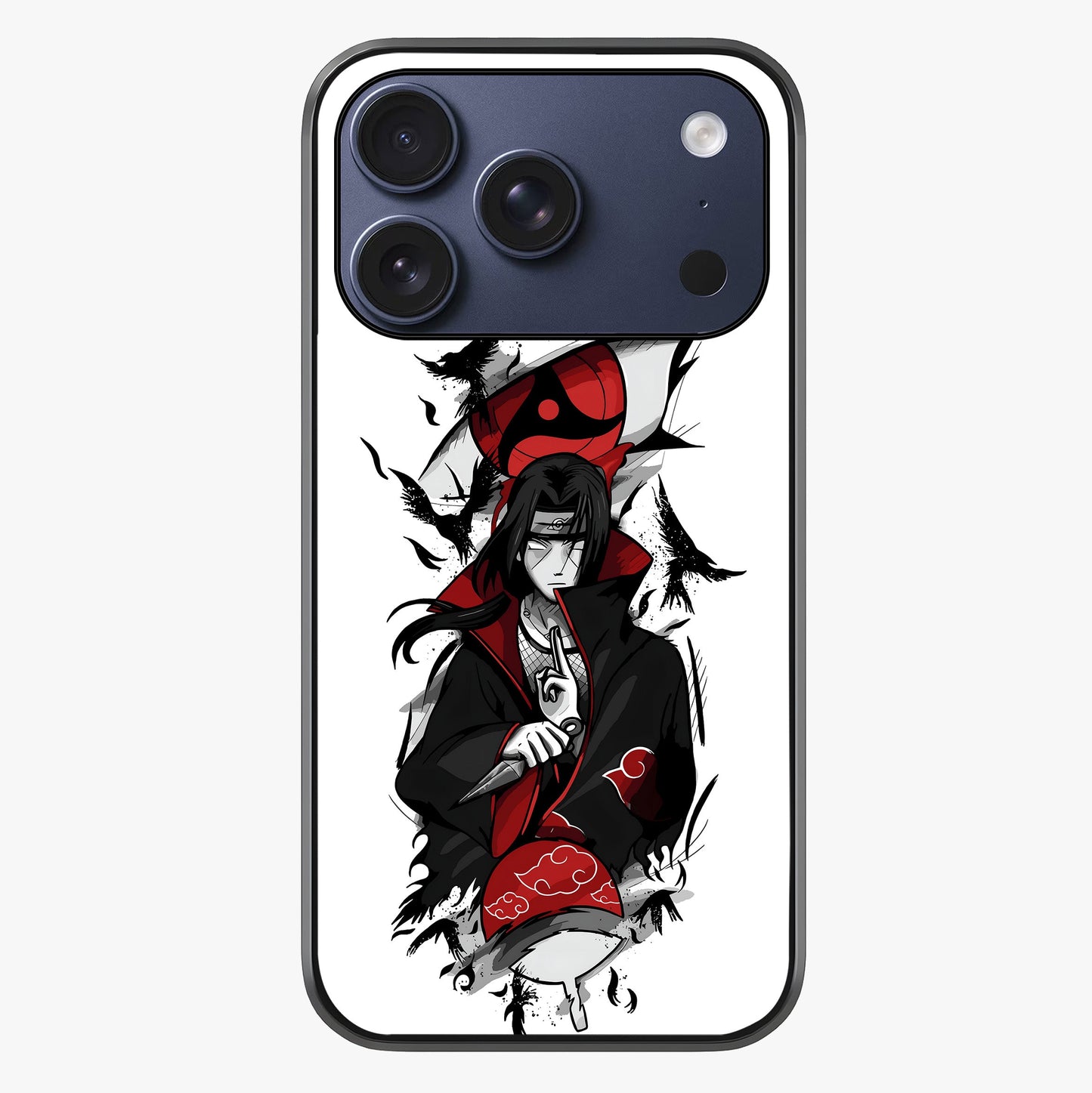 Itachi Sharingan Glass Case showing full back design in clean flat view with glossy glass finish.