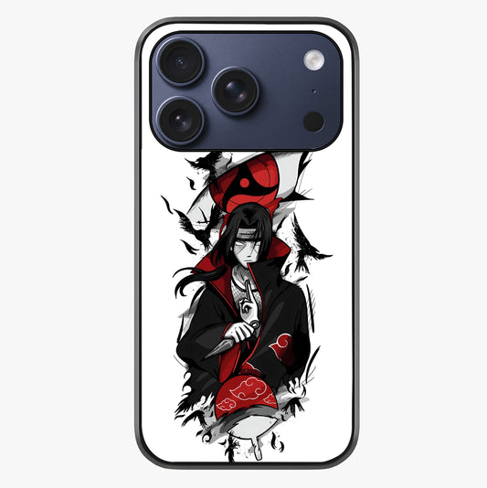 Itachi Sharingan Glass Case showing full back design in clean flat view with glossy glass finish.