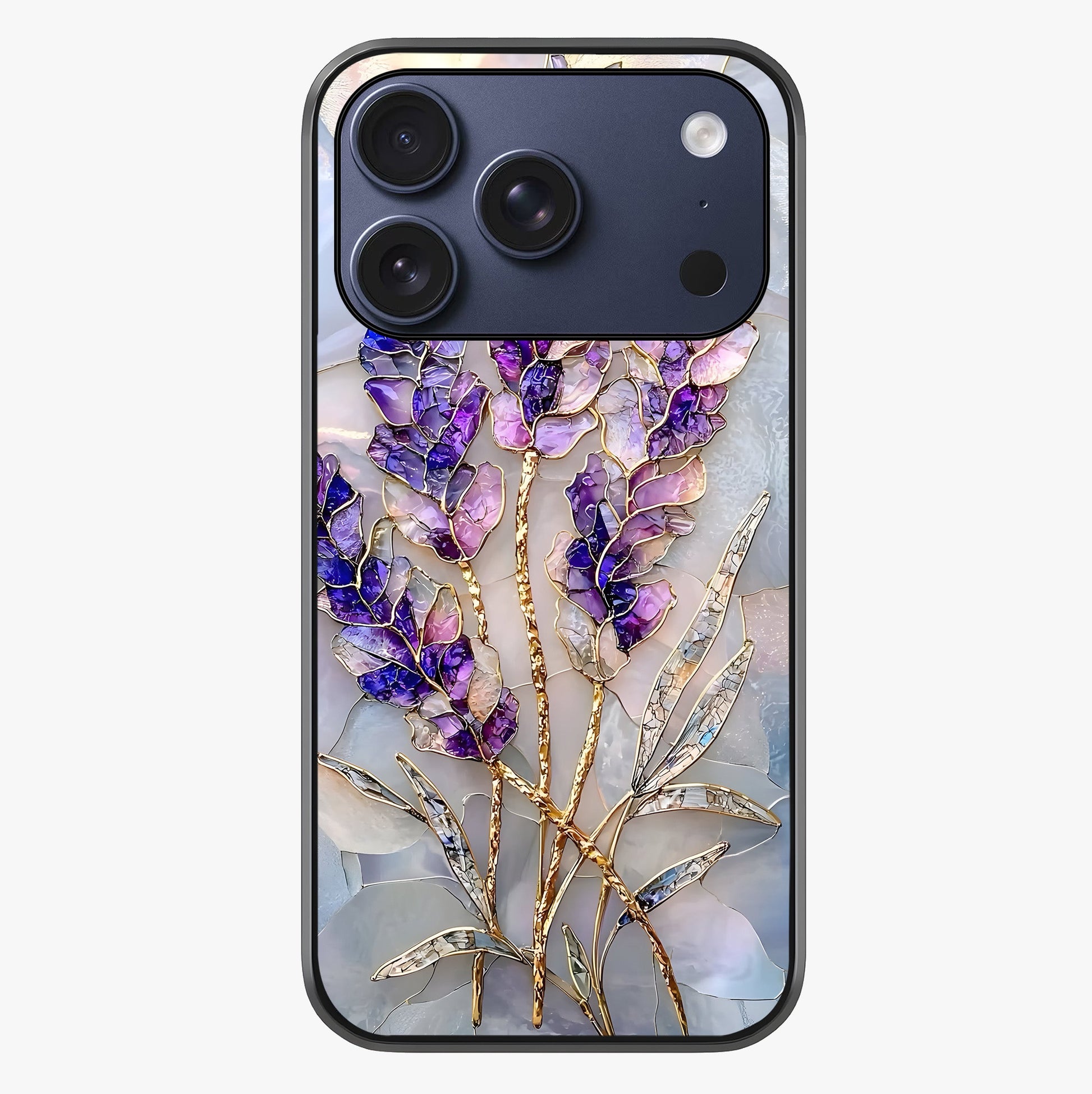 Lavender Dream Glow Glass Case showing full back design in clean flat view with glossy glass finish.