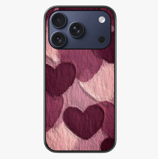Layered Paper Hearts Glass Case showing full back design in clean flat view with glossy glass finish.