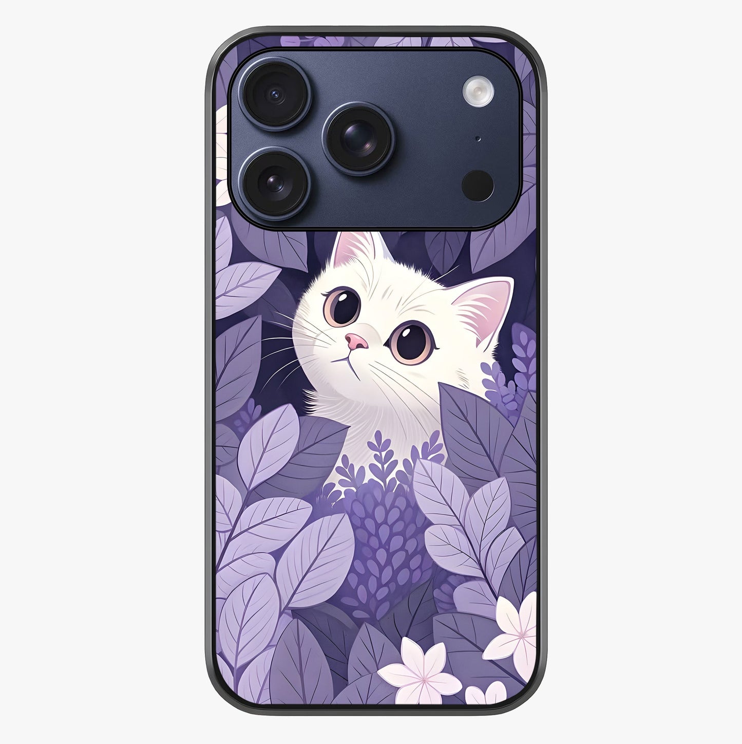 Lilac Hide Peek Cat Glass Case showing full back design in clean flat view with glossy glass finish.