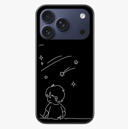 Line Art Boy With Shooting Stars Glass Case showing full back design in clean flat view with glossy glass finish.