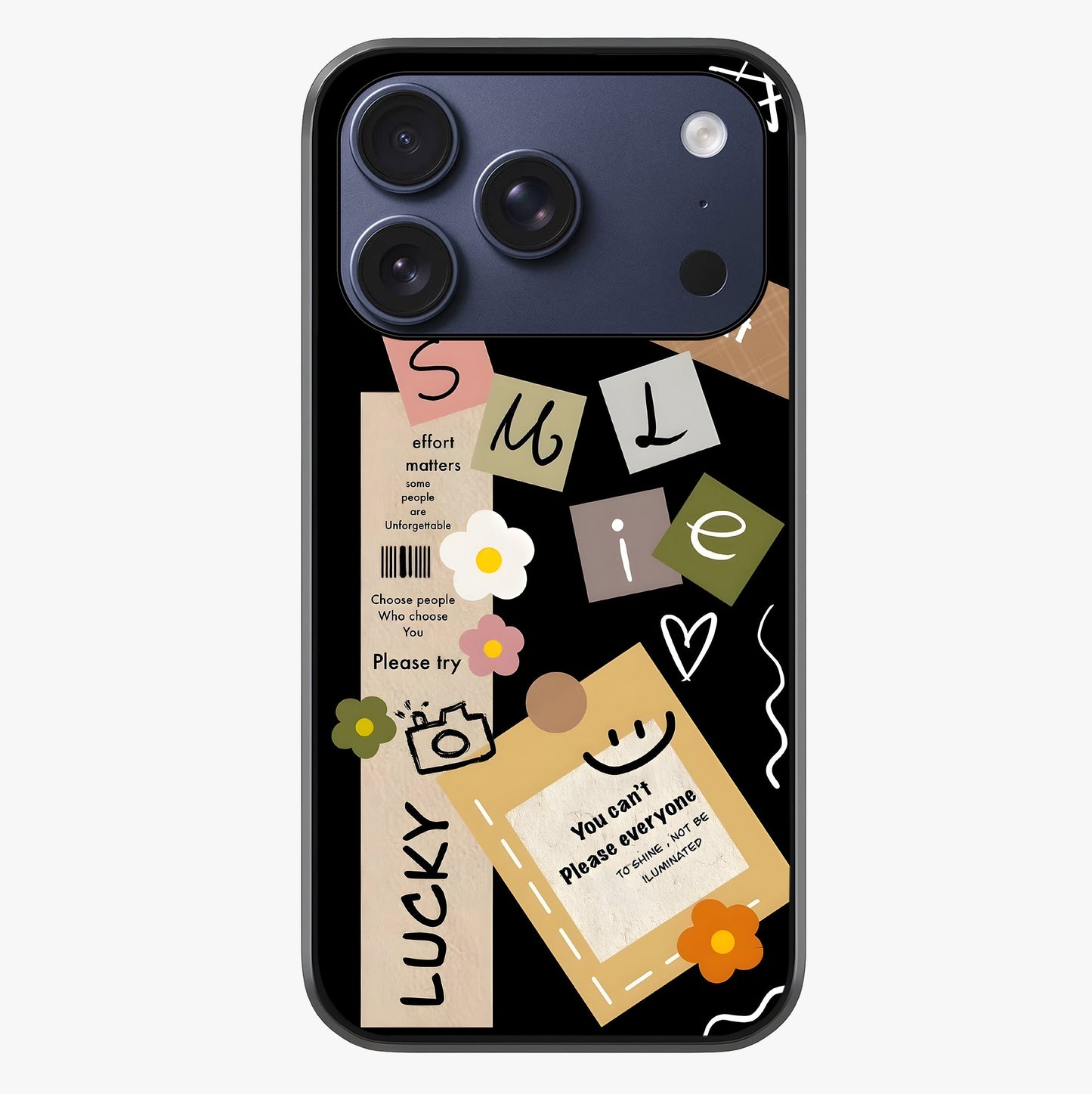 Lucky Aesthetic Collage Glass Case showing full back design in clean flat view with glossy glass finish.