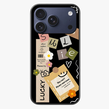 Lucky Aesthetic Collage Glass Case showing full back design in clean flat view with glossy glass finish.