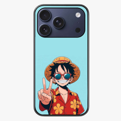 Luffy Summer Anime Vibe Glass Case showing full back design in clean flat view with glossy glass finish.