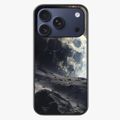 Lunar Horizon Glow Glass Case showing full back design in clean flat view with glossy glass finish.