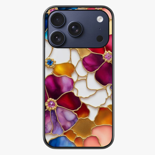 Marble Flower Pattern Glass Case showing full back design in clean flat view with glossy glass finish.