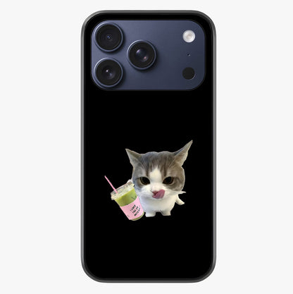 Matcha Cat Style Glass Case showing full back design in clean flat view with glossy glass finish.