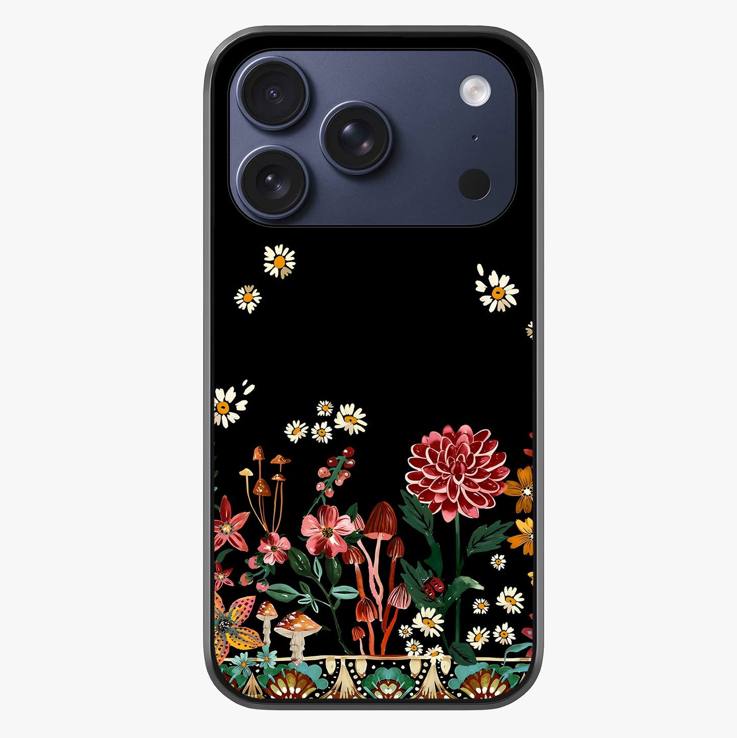 Midnight Bloom Pattern Glass Case showing full back design in clean flat view with glossy glass finish.