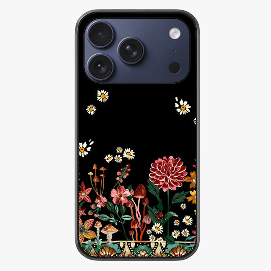 Midnight Bloom Pattern Glass Case showing full back design in clean flat view with glossy glass finish.