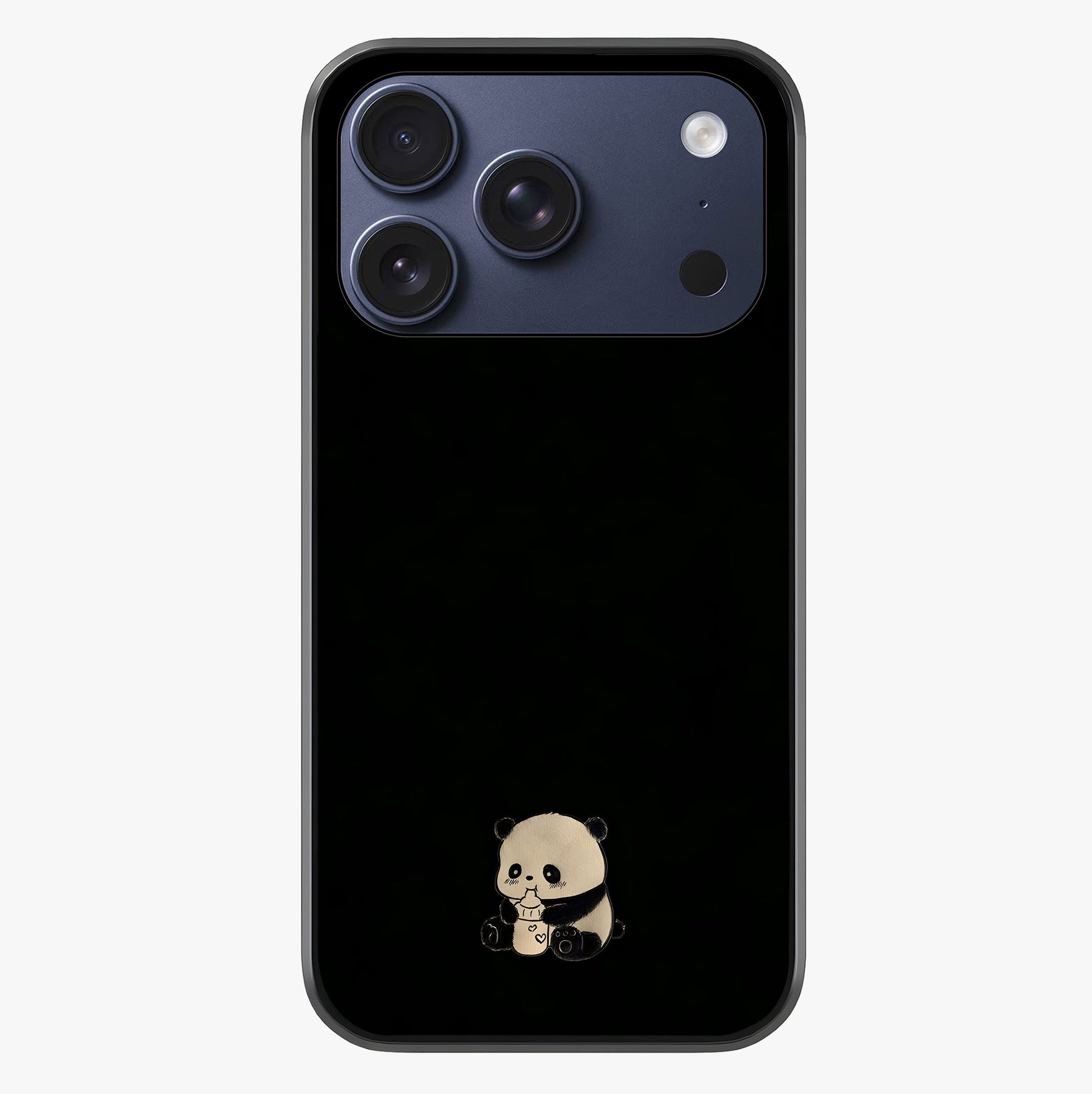 Midnight Panda Love Glass Case showing full back design in clean flat view with glossy glass finish.
