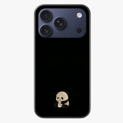 Midnight Panda Love Glass Case showing full back design in clean flat view with glossy glass finish.