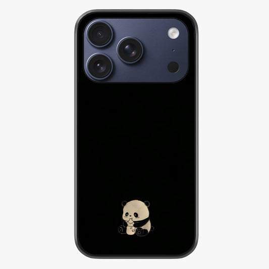 Midnight Panda Love Glass Case showing full back design in clean flat view with glossy glass finish.