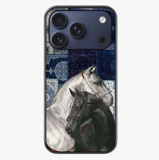 Midnight Stallion Blues Glass Case showing full back design in clean flat view with glossy glass finish.