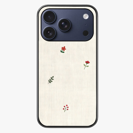 Minimal Petal Whispers Glass Case showing full back design in clean flat view with glossy glass finish.