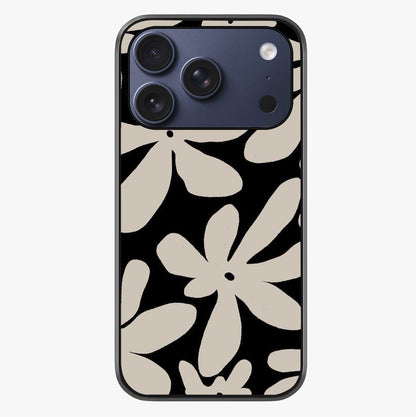 Monochrome Petal Dance Glass Case showing full back design in clean flat view with glossy glass finish.