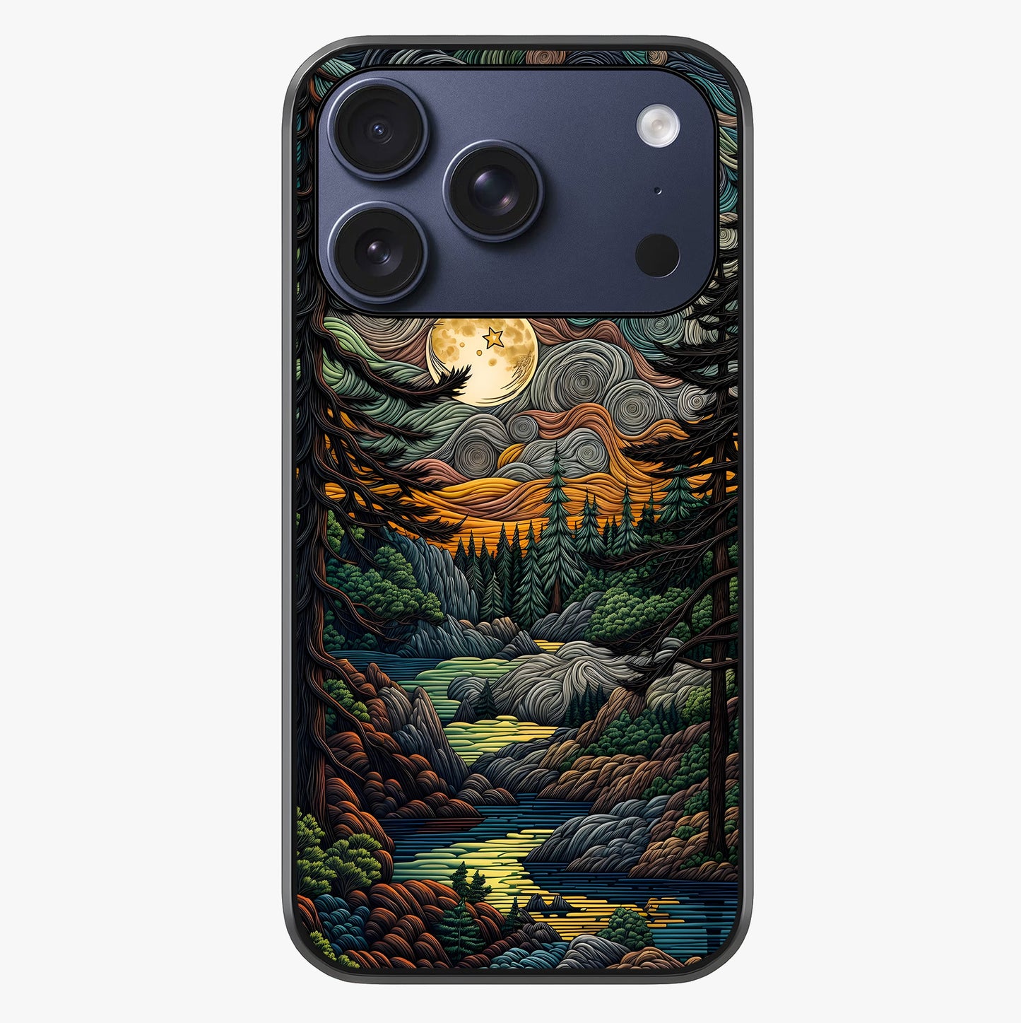 Moonlight Forest Dream Glass Case showing full back design in clean flat view with glossy glass finish.