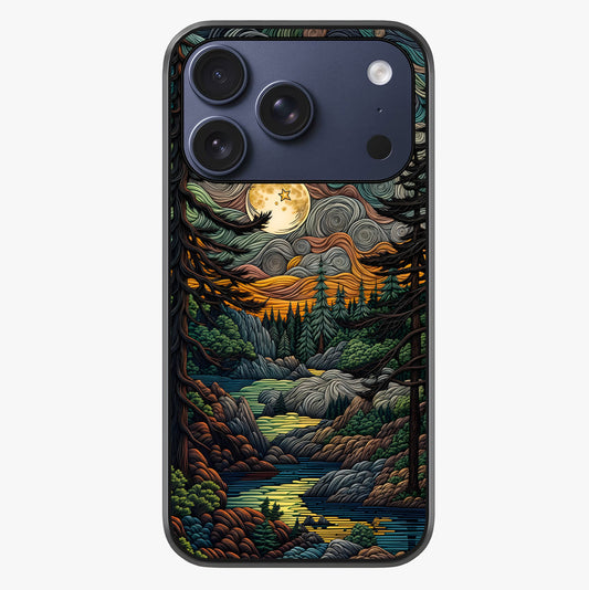 Moonlight Forest Dream Glass Case showing full back design in clean flat view with glossy glass finish.