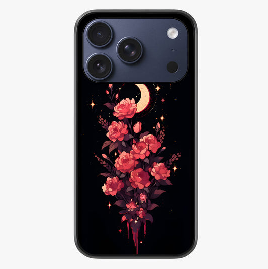 Moonlit Floral Elegance Glass Case showing full back design in clean flat view with glossy glass finish.