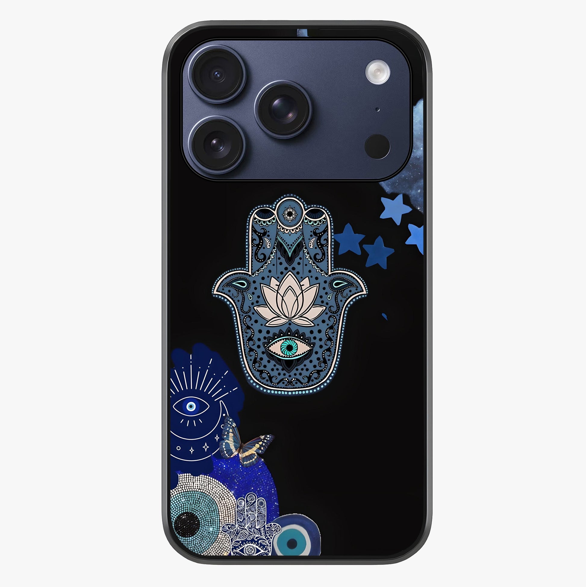 Mystic Hand Aura Glass Case showing full back design in clean flat view with glossy glass finish.