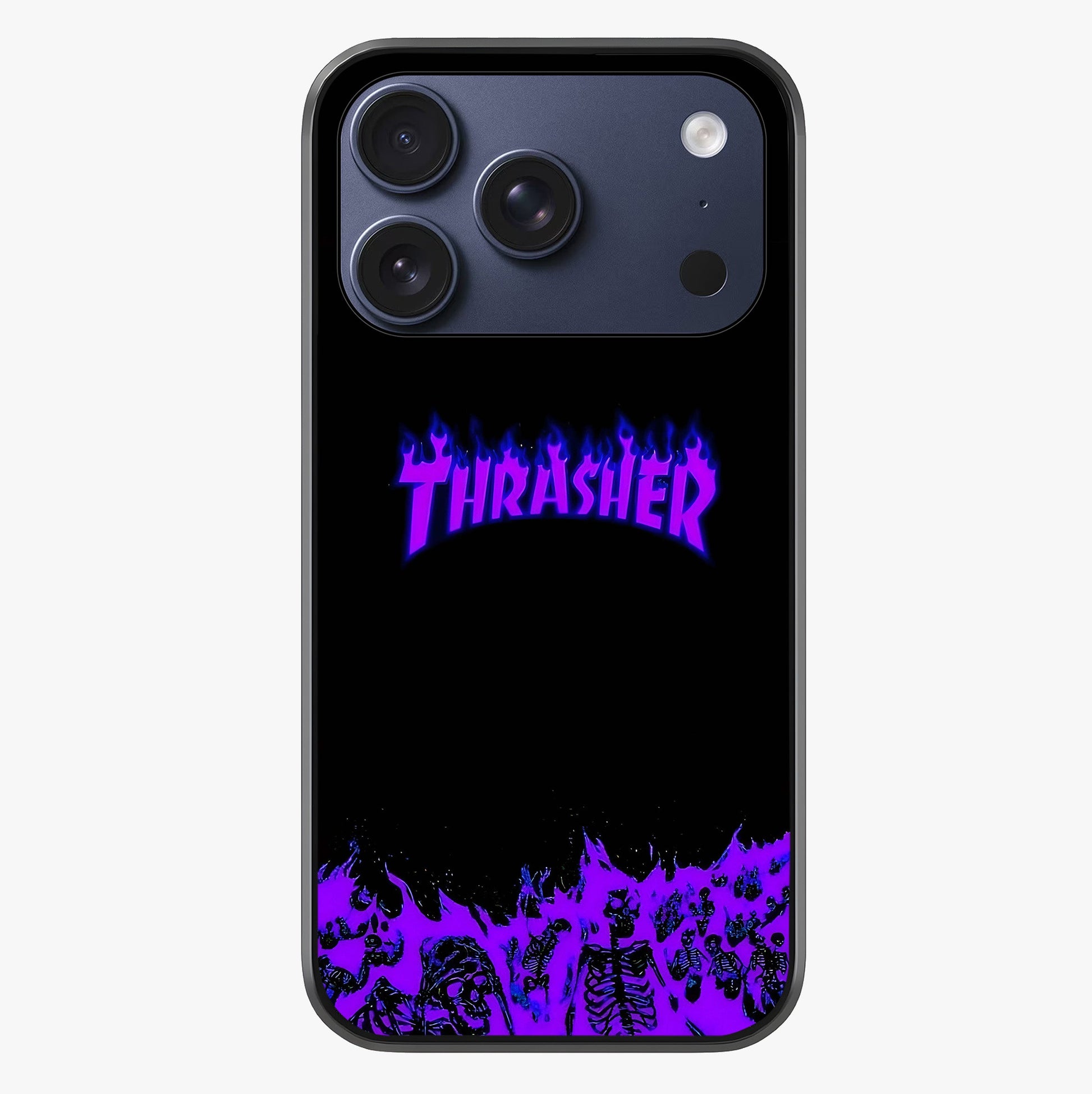Neon Flame Riot Glass Case showing full back design in clean flat view with glossy glass finish.