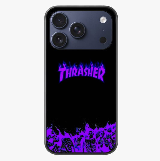 Neon Flame Riot Glass Case showing full back design in clean flat view with glossy glass finish.