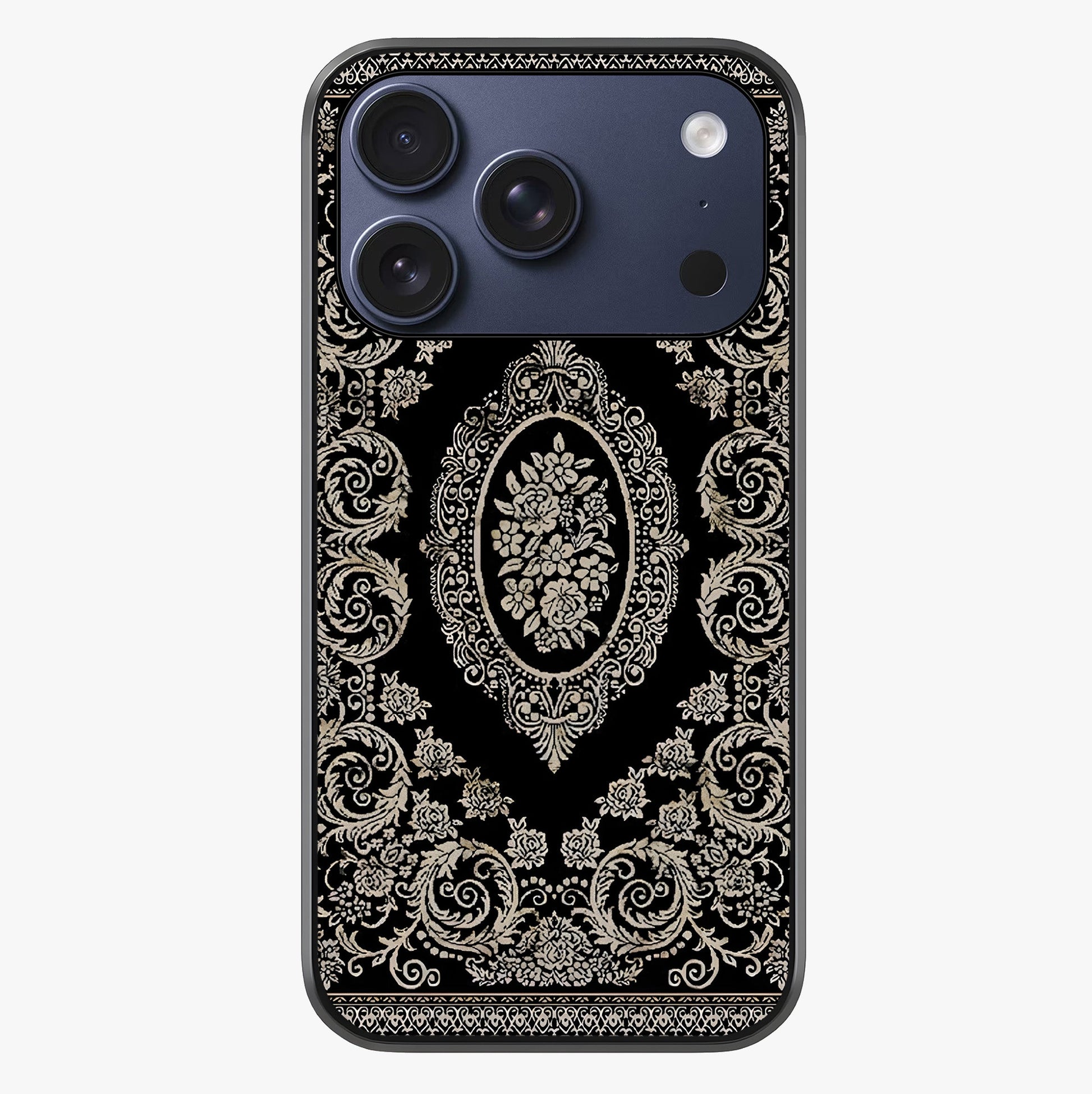 Noir Bloom Elegance Glass Case showing full back design in clean flat view with glossy glass finish.