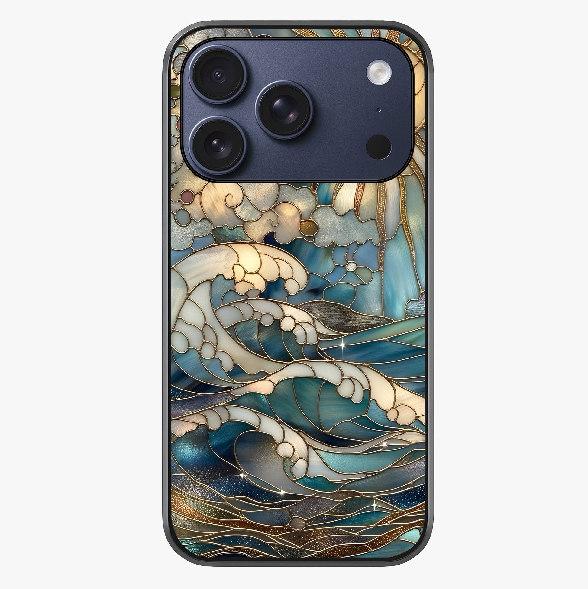 Oceanic Stained Printed Glass Case showing full back design in clean flat view with glossy glass finish.