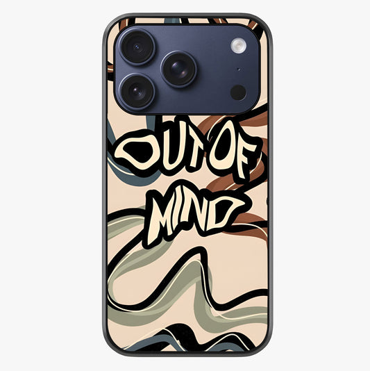 Out Of Mind Glass Case showing full back design in clean flat view with glossy glass finish.