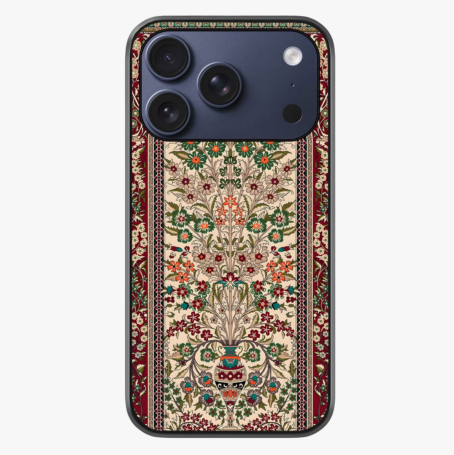 Persian Inspired Glass Case showing full back design in clean flat view with glossy glass finish.