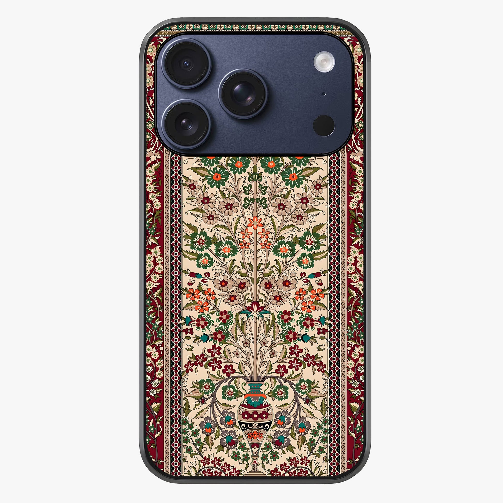 Persian Inspired Glass Case showing full back design in clean flat view with glossy glass finish.