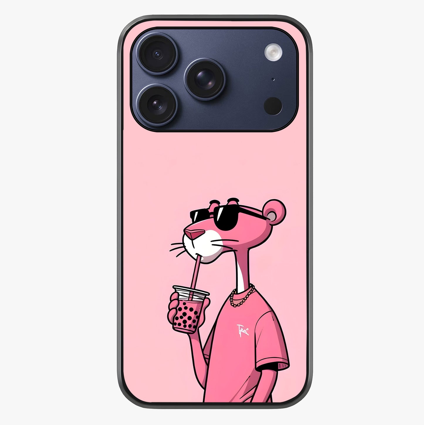 Pink Panther Glass Case showing full back design in clean flat view with glossy glass finish.