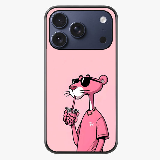 Pink Panther Glass Case showing full back design in clean flat view with glossy glass finish.