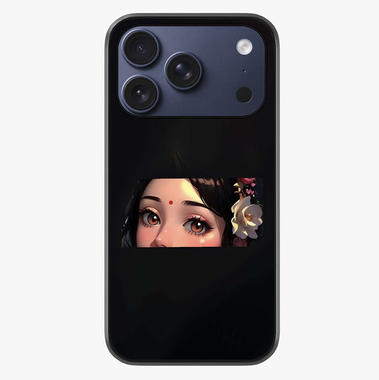 Radha Divine Embrace Glass Case showing full back design in clean flat view with glossy glass finish.